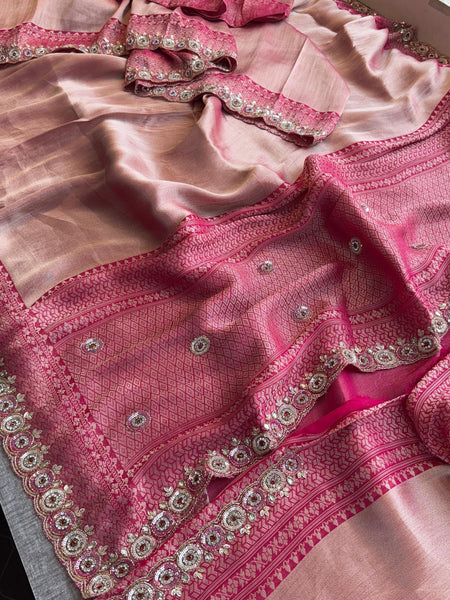 Pure Khaddi Georgette Banarasi Saree with Zardozi & Pearl Work