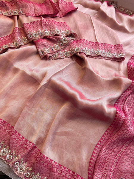 Pure Khaddi Georgette Banarasi Saree with Zardozi & Pearl Work