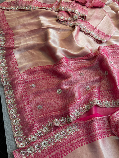 Pure Khaddi Georgette Banarasi Saree with Zardozi & Pearl Work