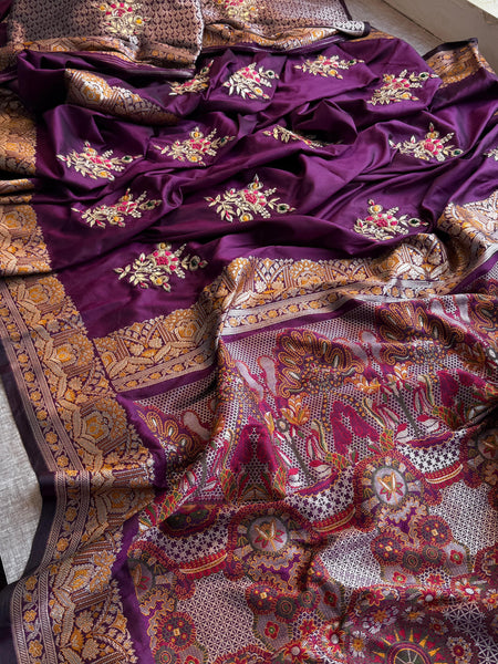 Pure Munga Silk Banarasi Saree with Zardozi, Gotapatti & Pearl Work