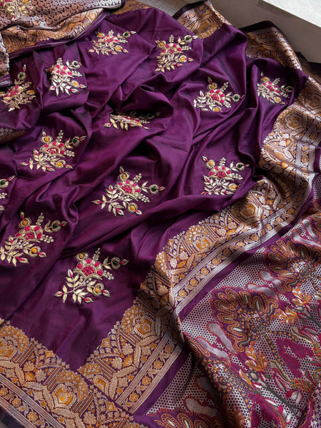 Pure Munga Silk Banarasi Saree with Zardozi, Gotapatti & Pearl Work