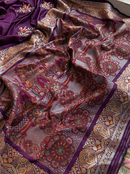 Pure Munga Silk Banarasi Saree with Zardozi, Gotapatti & Pearl Work
