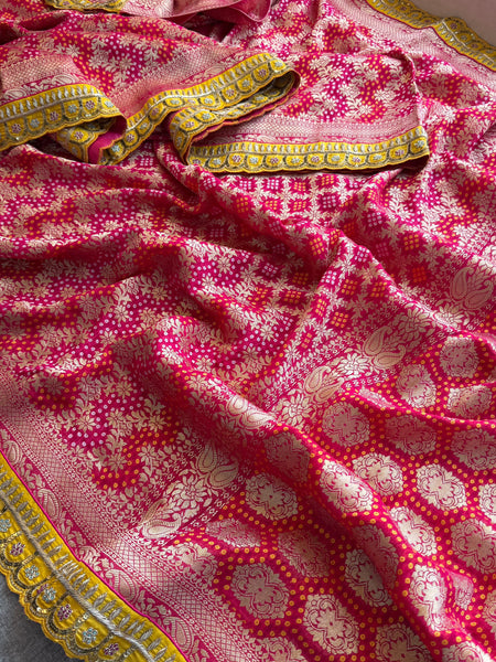Pure Khaddi Georgette Banarasi Saree with Zardozi, Aari & Pearl Work