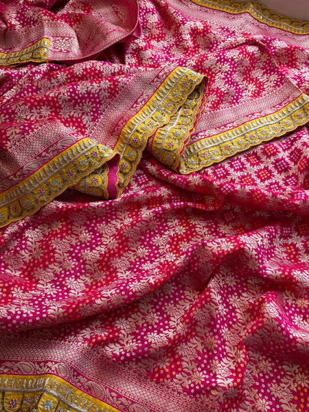 Pure Khaddi Georgette Banarasi Saree with Zardozi, Aari & Pearl Work