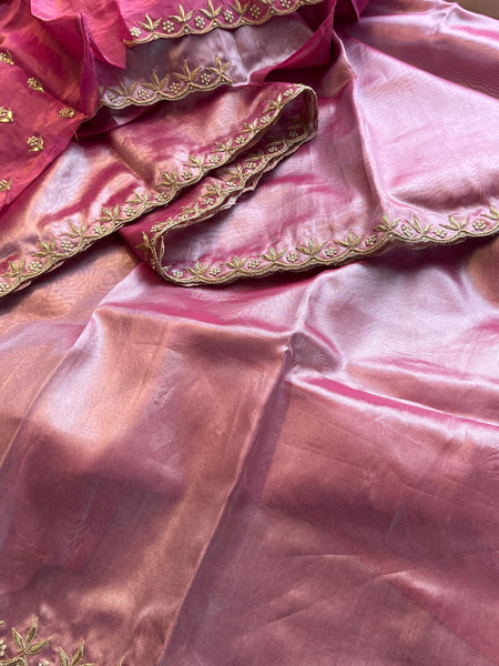 Pure Tissue Handloom Silk Saree with Zardozi, Pearl & Sequin Work