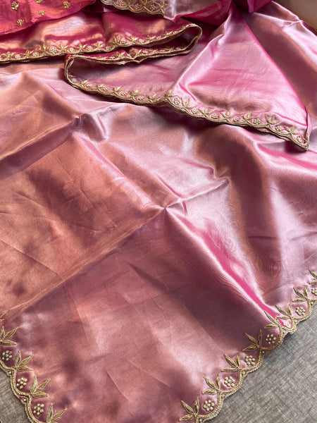 Pure Tissue Handloom Silk Saree with Zardozi, Pearl & Sequin Work