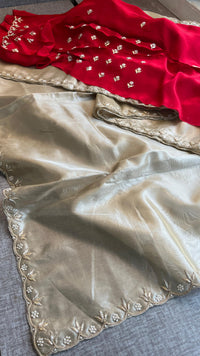 Pure Tissue Handloom Silk Saree with Zardozi, Pearl & Sequin Work