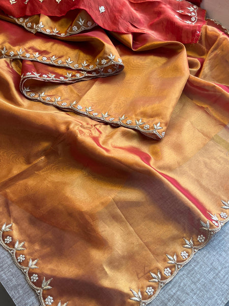 Pure Tissue Handloom Silk Saree with Zardozi, Pearl & Sequin Work