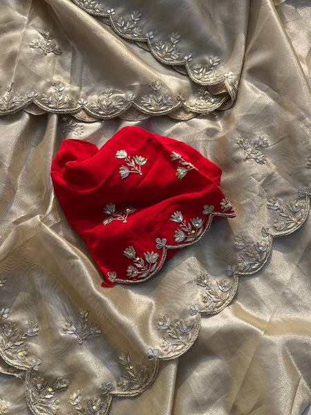 Pure Tissue Handloom Silk Saree with Zardozi, Gotapatti & Pearl Work