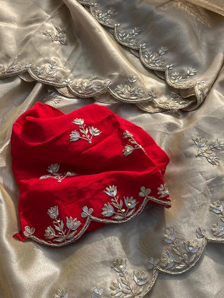 Pure Tissue Handloom Silk Saree with Zardozi, Gotapatti & Pearl Work