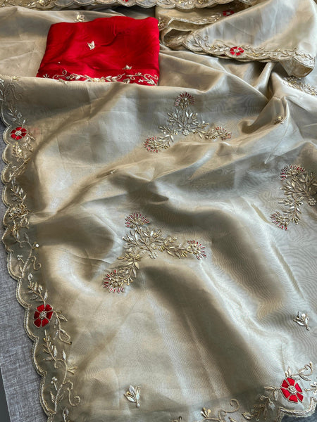Pure Tissue Handloom Silk Saree with Zardozi, Gotapatti & Sequin Work
