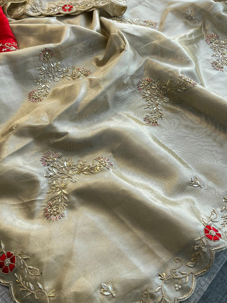 Pure Tissue Handloom Silk Saree with Zardozi, Gotapatti & Sequin Work