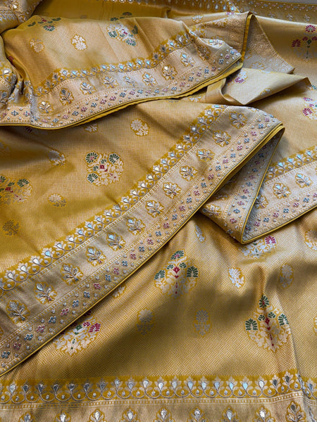 Pure Munga Silk Saree with Zardozi, Gotapatti & Pearl Embroidery