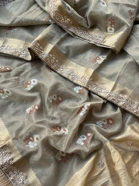 Pure Tissue Saree with Zardozi, Gotta Patti & Pearl Handwork