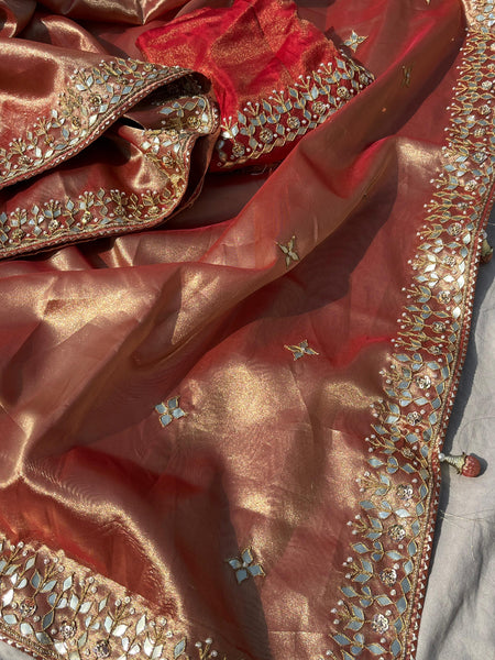 Pure Tissue Handloom Silk Saree with Zardozi & Gota Patti Work