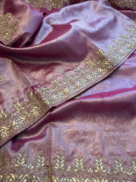 Pure Tissue Handloom Silk Saree with Zardozi, Gota Patti & Pearl Work