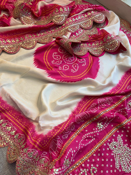 Pure Munga Bandhani Saree with GotaPatti Work