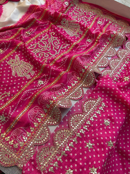 Pure Munga Bandhani Saree with GotaPatti Work