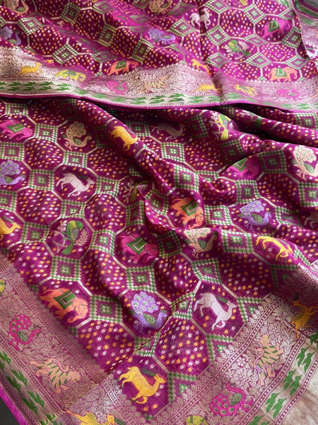 Pure Heavy Khaddi Georgette Saree with Bandhani & Meena Banarasi Weaving