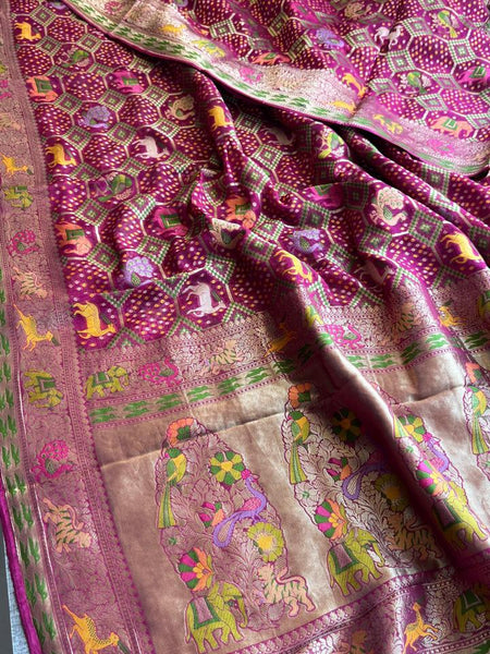 Pure Heavy Khaddi Georgette Saree with Bandhani & Meena Banarasi Weaving