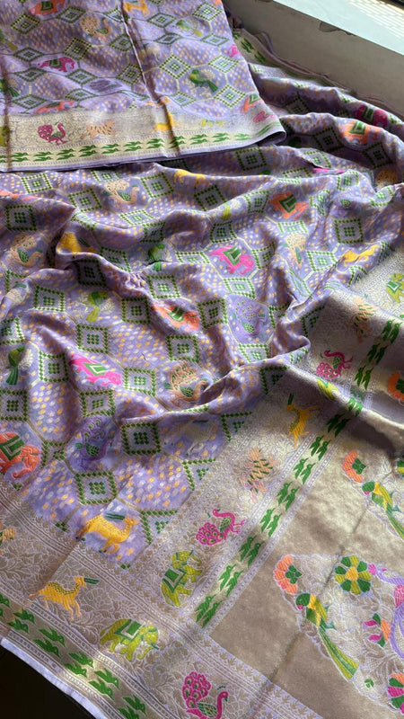 Pure Heavy Khaddi Georgette Saree with Bandhani & Meena Banarasi Weaving