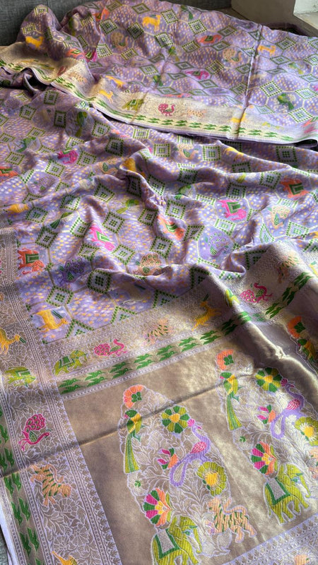 Pure Heavy Khaddi Georgette Saree with Bandhani & Meena Banarasi Weaving