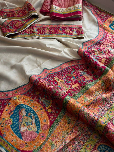Pure Munga Tussar Silk Saree with Meena Banarasi Weaving