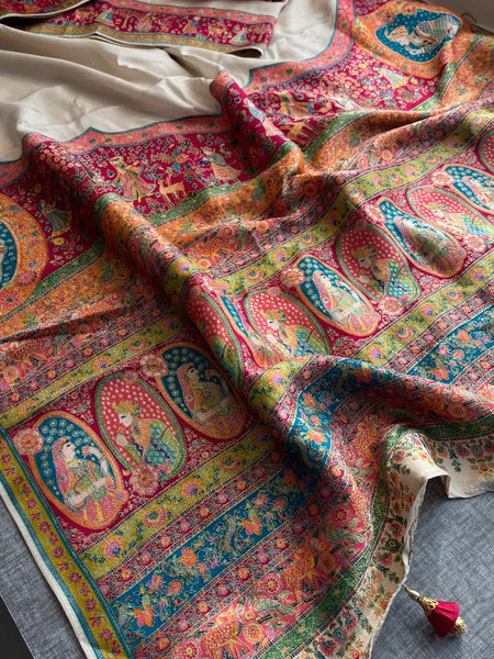Pure Munga Tussar Silk Saree with Meena Banarasi Weaving