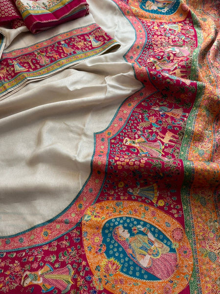Pure Munga Tussar Silk Saree with Meena Banarasi Weaving