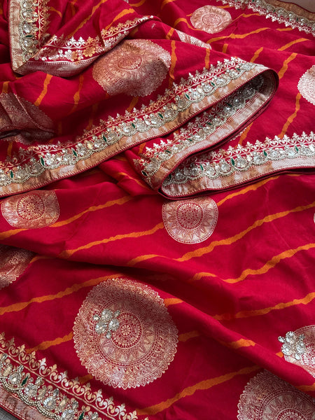 Munga Silk Saree with Zardozi & Pearl Embroidery