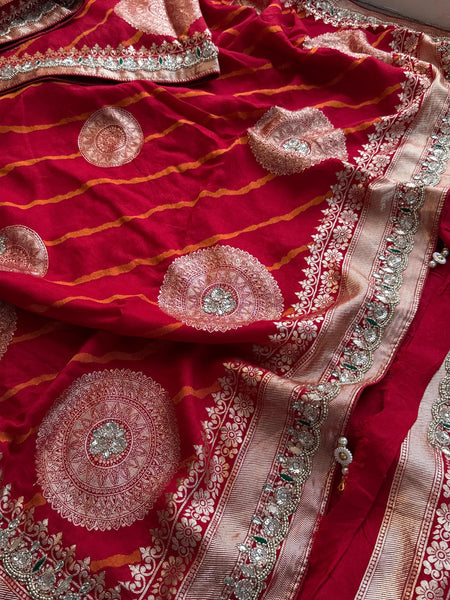 Munga Silk Saree with Zardozi & Pearl Embroidery