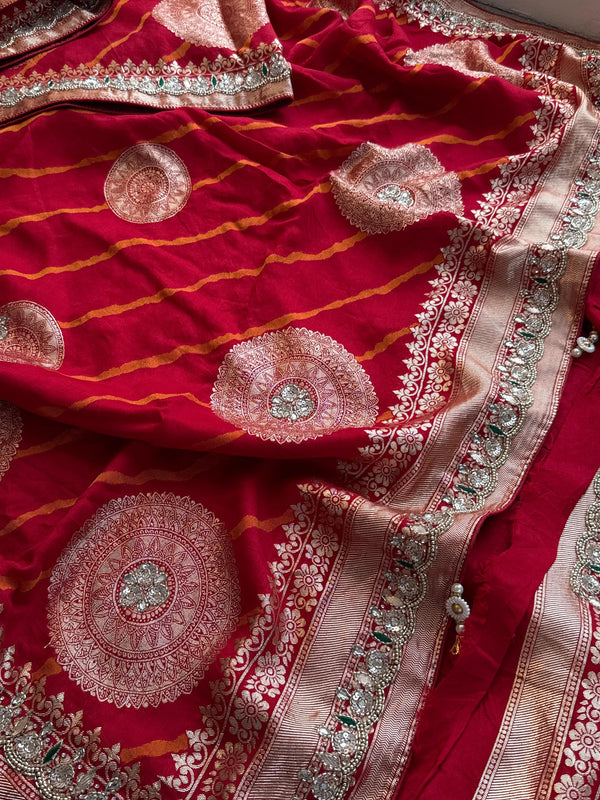 Munga Silk Saree with Zardozi & Pearl Embroidery