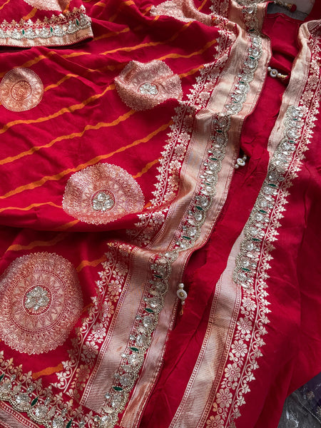 Munga Silk Saree with Zardozi & Pearl Embroidery