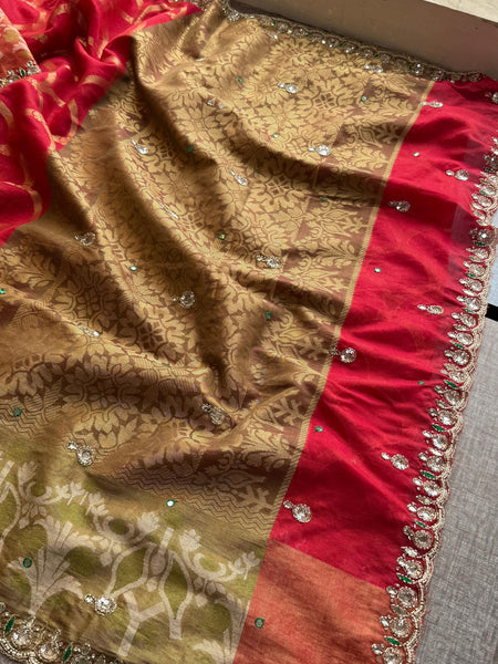 Kora Patola Banarasi Saree with Zardozi & Anchor Work