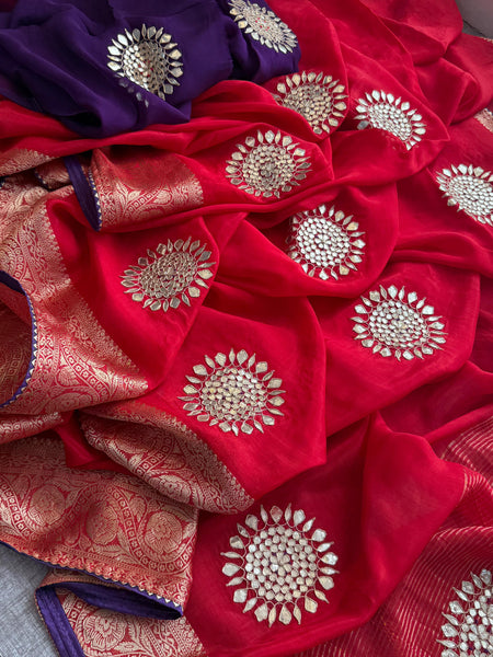 Munga Silk Banarasi Saree with Anchor, Pearl & Zardozi