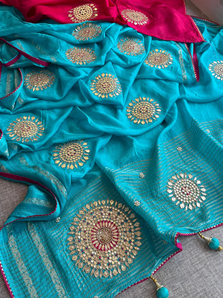 Munga Silk Banarasi Saree with Anchor, Pearl & Zardozi