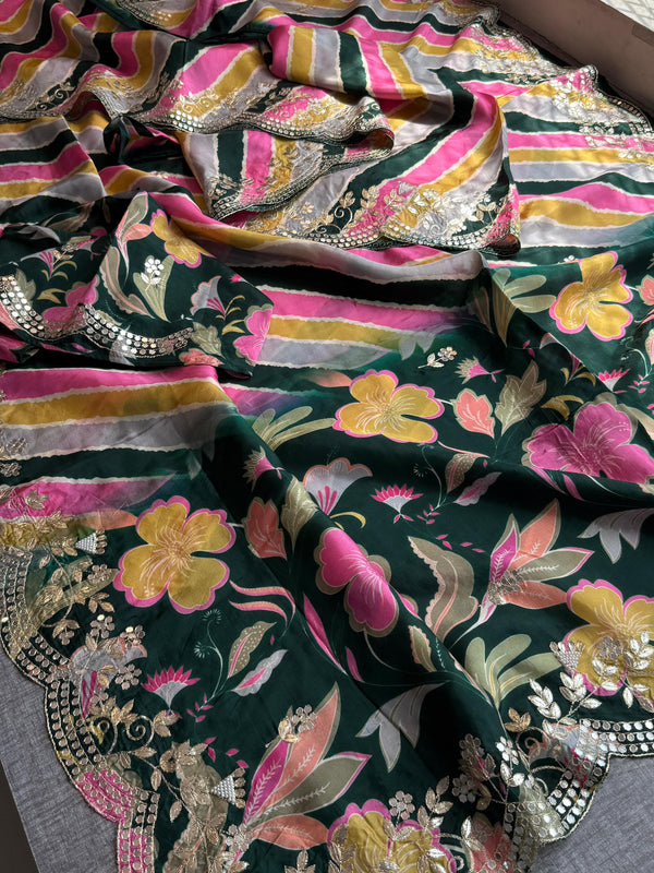 Munga Crepe Silk Saree with Kasab & Gotapatti Detailing