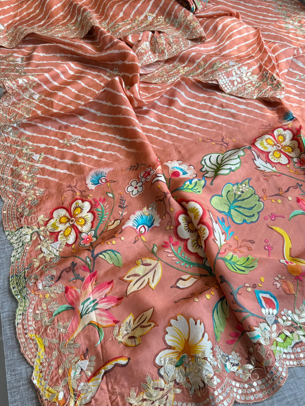 Munga Crepe Silk Saree with Kasab & Gotapatti Detailing
