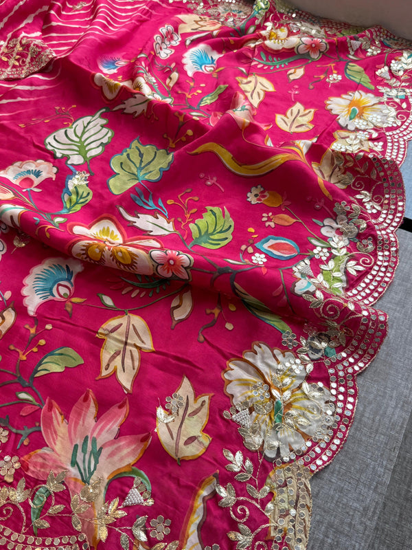 Munga Crepe Silk Saree with Kasab & Gotapatti Detailing
