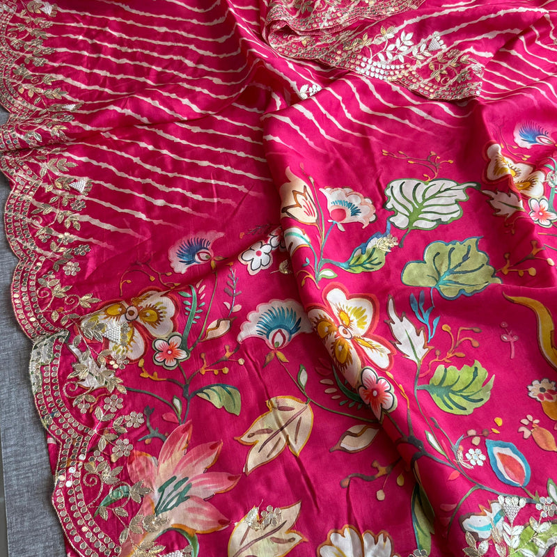 Munga Crepe Silk Saree with Kasab & Gotapatti Detailing