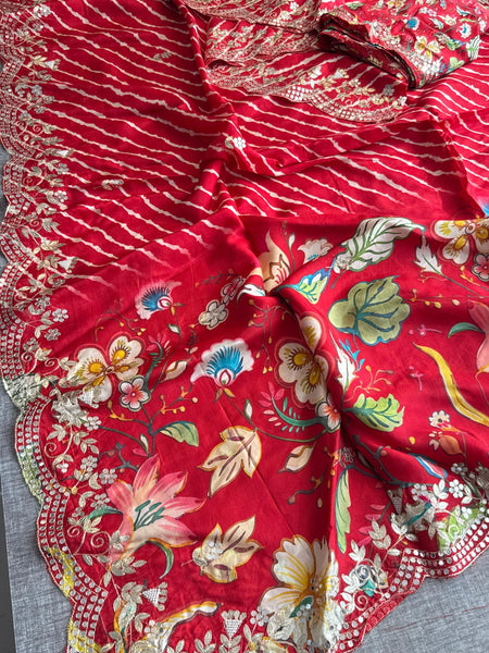 Munga Crepe Silk Saree with Kasab & Gotapatti Detailing