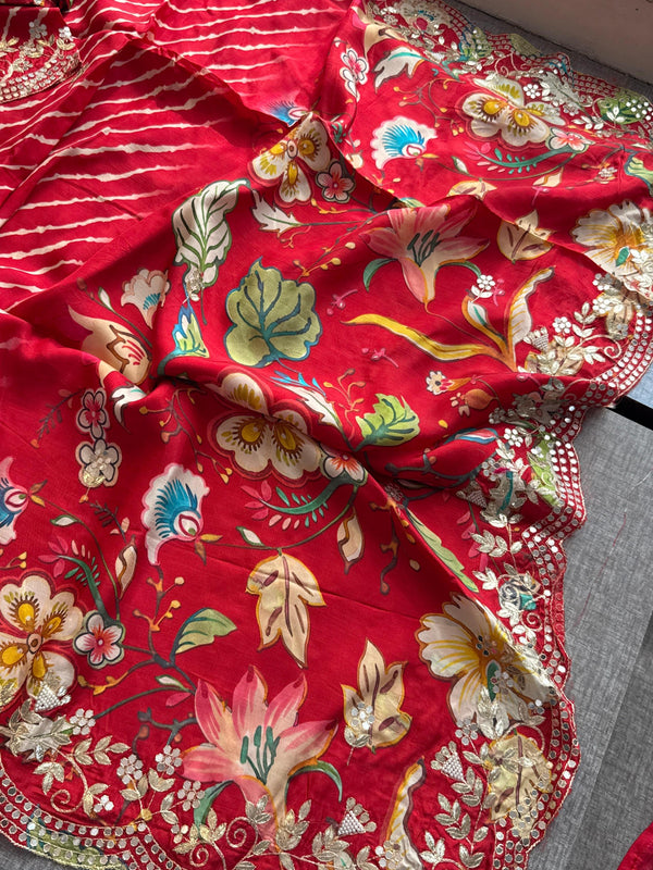 Munga Crepe Silk Saree with Kasab & Gotapatti Detailing