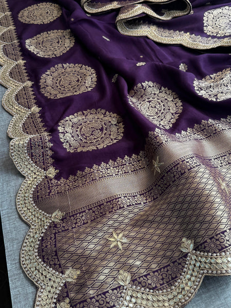 Munga Banarasi Silk Saree with Zardozi & Pearl Embroidery