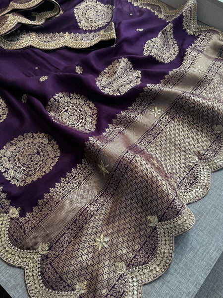 Munga Banarasi Silk Saree with Zardozi & Pearl Embroidery