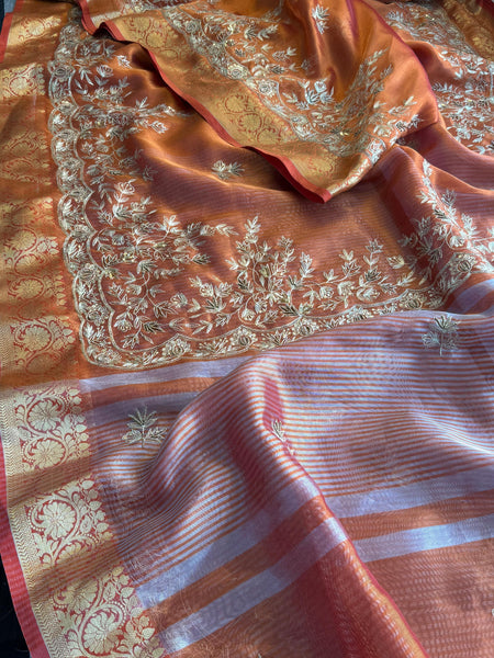 Tissue Handloom Banarasi Silk Saree with Kasab & Kutdana Work