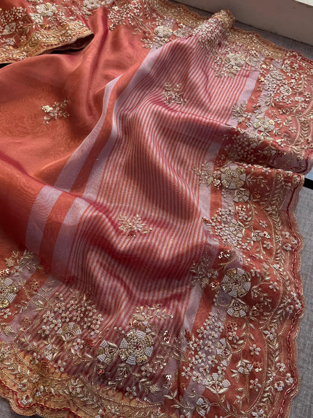 Tissue Handloom Banarasi Saree with Zardozi & Zarkan Accents