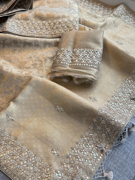 Tissue Handloom Banarasi Silk Saree with Gotapatti & Pearl