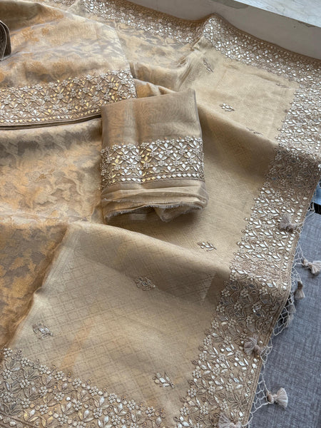 Tissue Handloom Banarasi Silk Saree with Gotapatti & Pearl