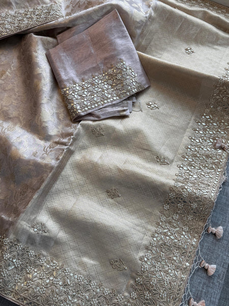 Tissue Handloom Banarasi Silk Saree with Gotapatti & Pearl