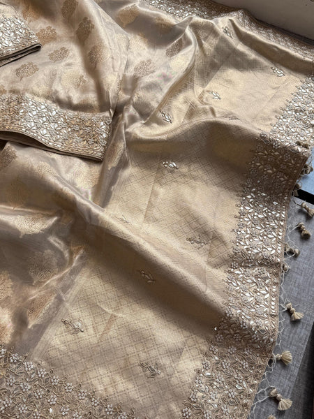 Tissue Handloom Banarasi Silk Saree with Pearl & Gotapatti